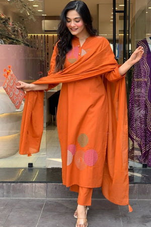 Orange Thread Work Rayon Kurti Pant Set (SKC-KASHMIRA)