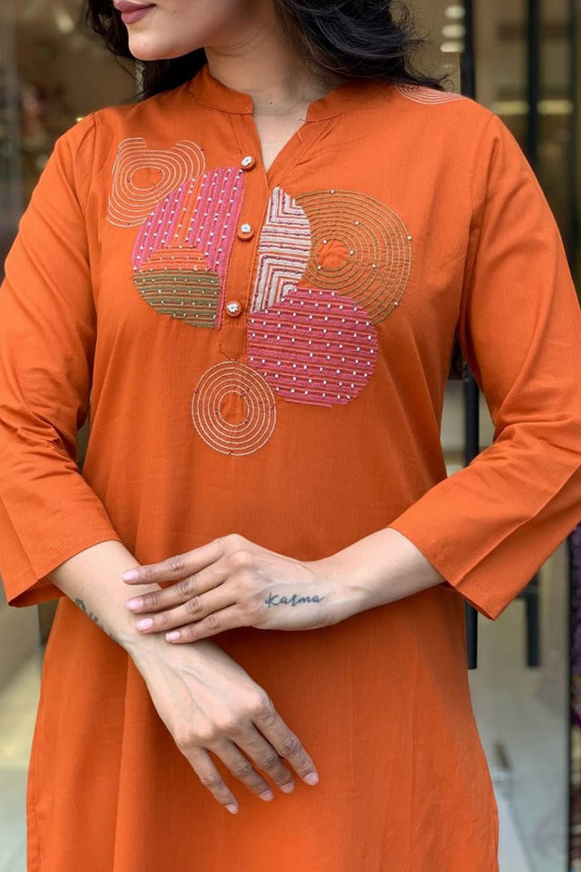Orange Thread Work Rayon Kurti Pant Set (SKC-KASHMIRA)