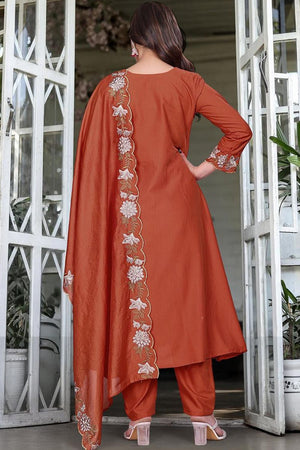 Orange Thread Work Rayon Kurti Pant Set (SKC-MOHINI)