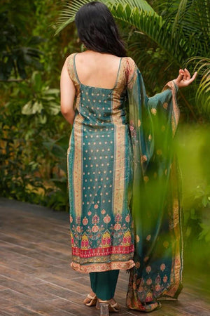 Green Floral Printed Silk Kurti Pant Set (SKC-VANNI)