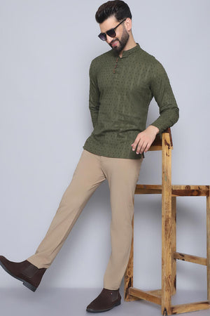 Men's Green Cotton Solid Short Kurta (SKF-DBY1259-GRC)