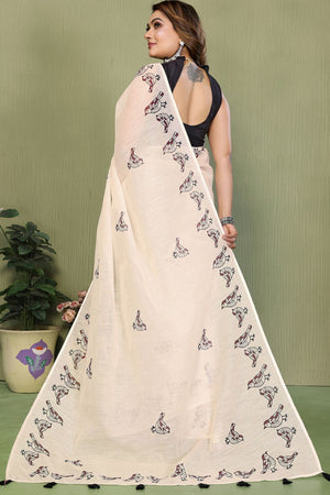 White Printed Cotton Saree (SL-12)