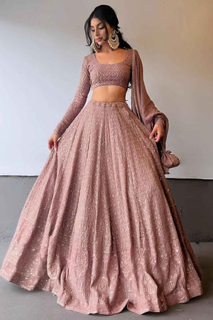 Light Pink Embroidered Georgette Lehenga