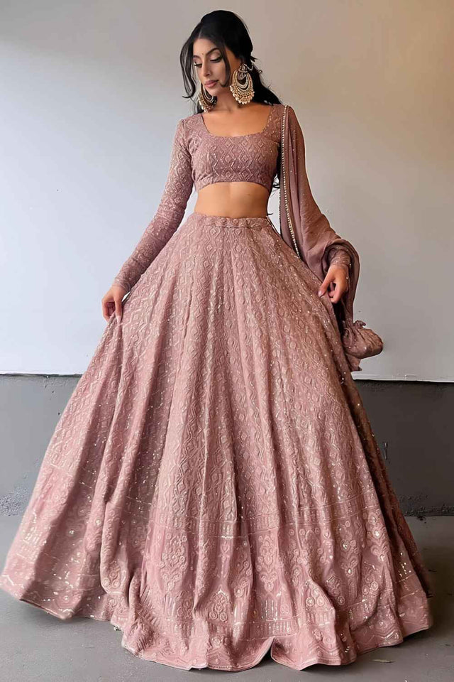 Light Pink Embroidered Georgette Lehenga