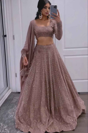 Light Pink Embroidered Georgette Lehenga