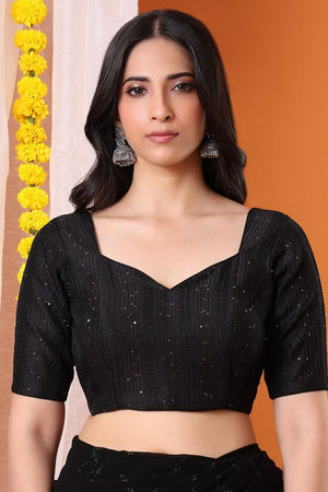 Black Embroidered Georgette Blouse (SNRI-007-BLCK)