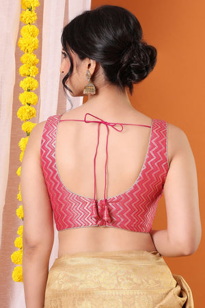 Pink Woven Brocade Blouse (SNRI-012-PINK)