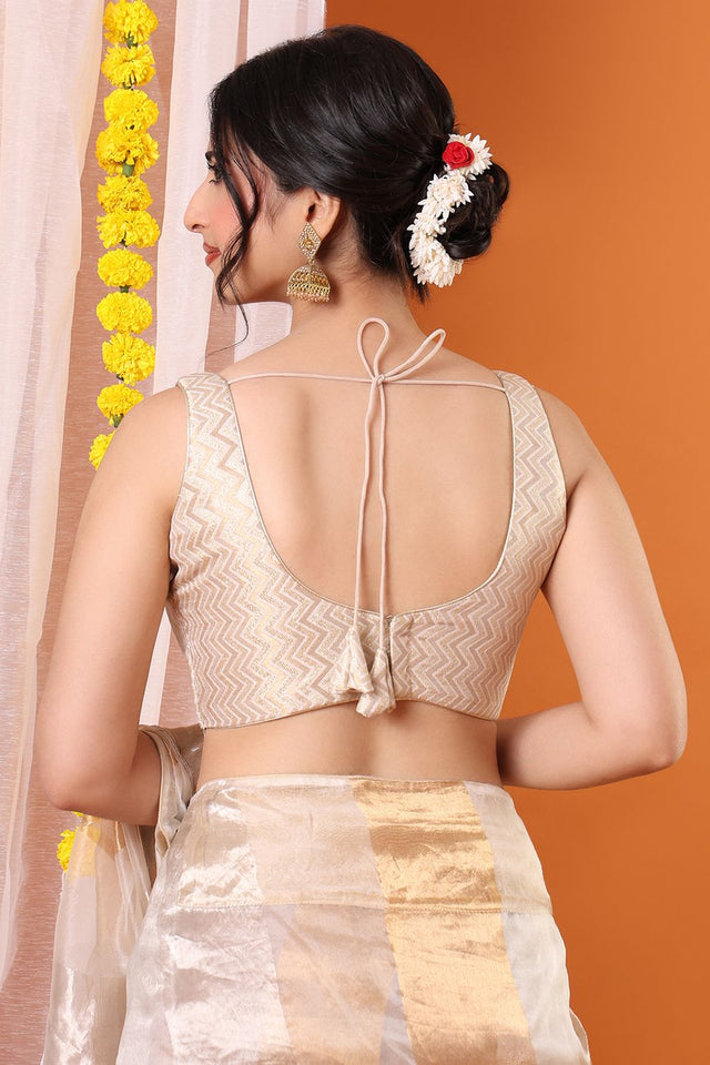 Off White Woven Brocade Blouse (SNRI-013-OWHT)