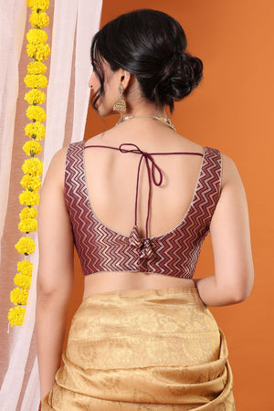 Maroon Woven Brocade Blouse (SNRI-014-BNDY)