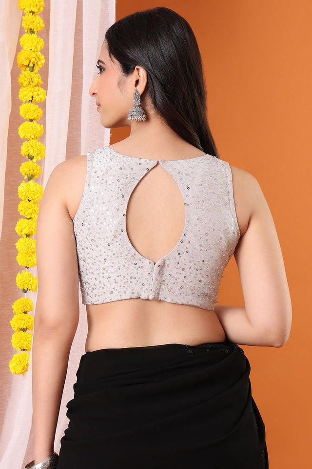 Silver Embellished Georgette Blouse (SNRI-015-SLVR)