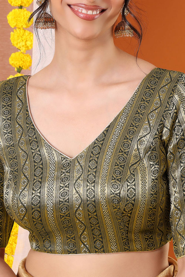 Green Woven Brocade Blouse (SNRI-017-GREN)