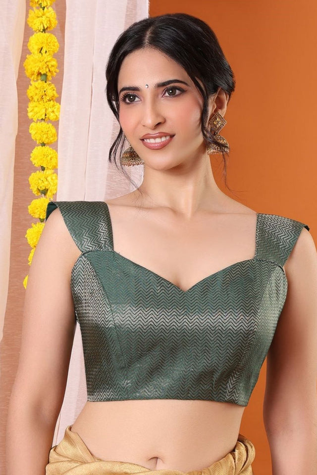 Green Woven Brocade Blouse (SNRI-022-GREN)