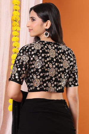 Black Embroidered Georgette Blouse (SNRI-025-BLCK)