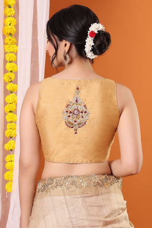 Gold Embroidered Silk Blouse (SNRI-030-GOLD)