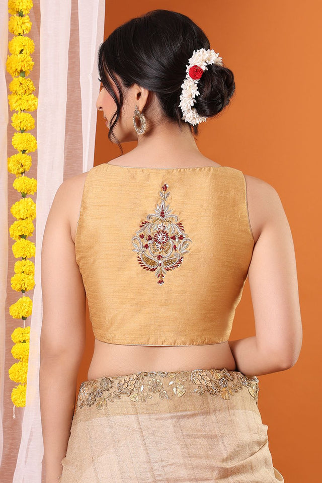 Gold Embroidered Silk Blouse (SNRI-030-GOLD)
