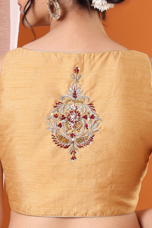 Gold Embroidered Silk Blouse (SNRI-030-GOLD)