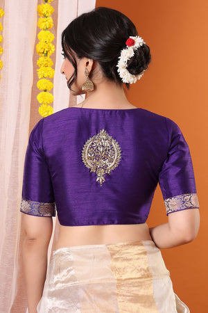 Purple Embroidered Silk Blouse (SNRI-031-PRPL)