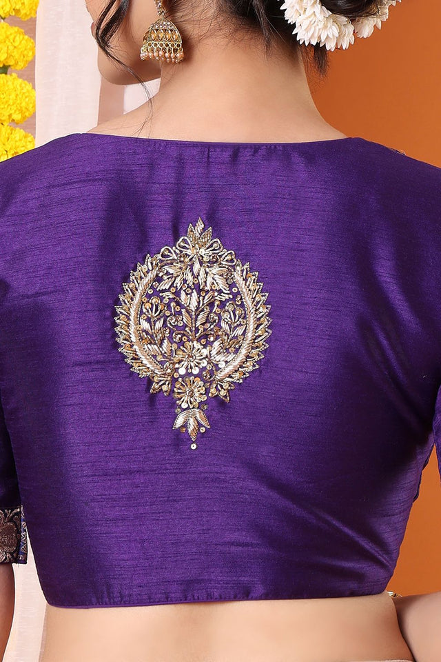 Purple Embroidered Silk Blouse (SNRI-031-PRPL)