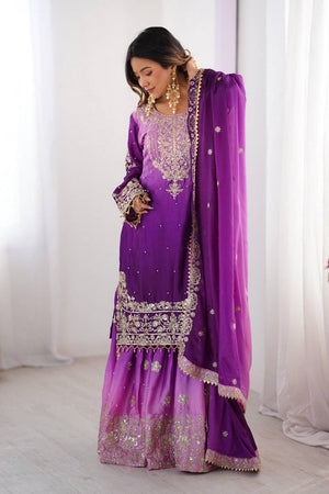 Lavender Sequin with Embroidered Silk Palazzo Suits