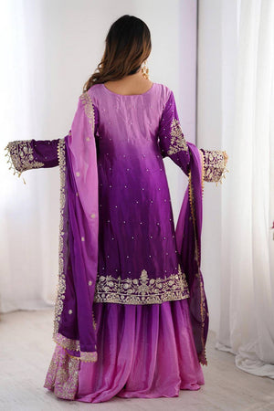 Lavender Sequin with Embroidered Silk Palazzo Suits