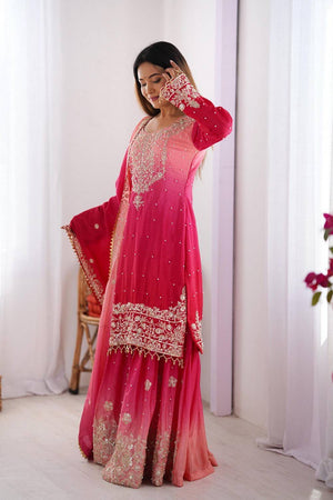 Pink Sequin with Embroidered Silk Palazzo Suits
