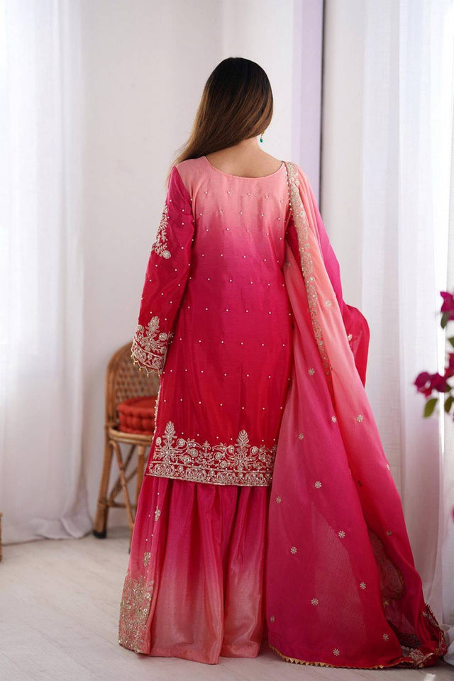 Pink Sequin with Embroidered Silk Palazzo Suits