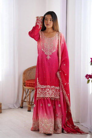 Pink Sequin with Embroidered Silk Palazzo Suits