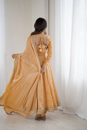 Gold Sequin with Embroidered Silk Anarkali Suits