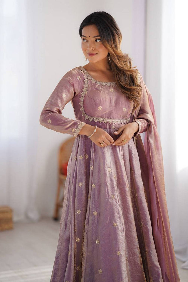 Pink Sequin with Embroidered Silk Anarkali Suits
