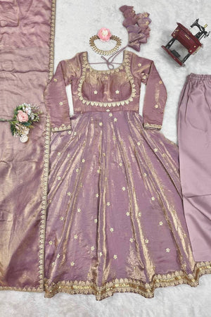 Pink Sequin with Embroidered Silk Anarkali Suits