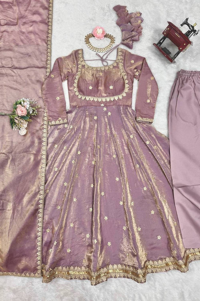 Pink Sequin with Embroidered Silk Anarkali Suits