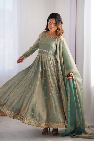 Olive Green Sequin with Embroidered Silk Anarkali Suits
