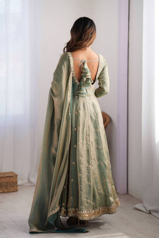 Olive Green Sequin with Embroidered Silk Anarkali Suits