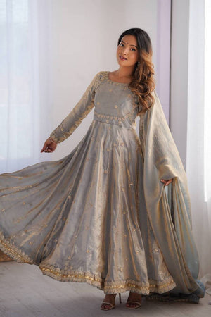 Grey Sequin with Embroidered Silk Anarkali Suits