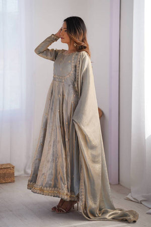 Grey Sequin with Embroidered Silk Anarkali Suits