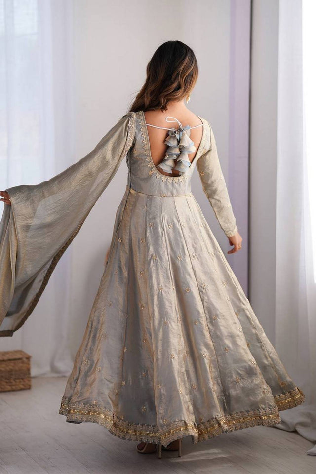 Grey Sequin with Embroidered Silk Anarkali Suits