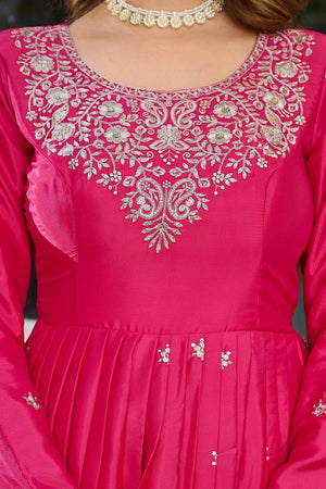 Pink Floral Embroidered Silk Gown (SP-08-pink)