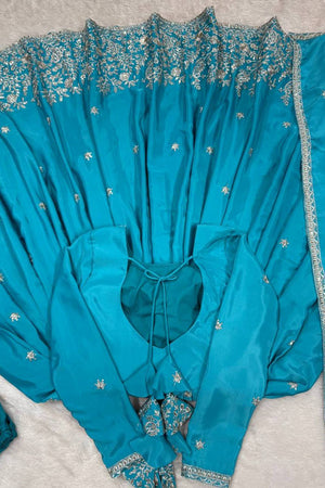 Blue Sequin with Embroidered Silk Anarkali Suits