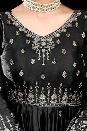 Black Sequin with Embroidered Silk Gown (SP-12- Black)