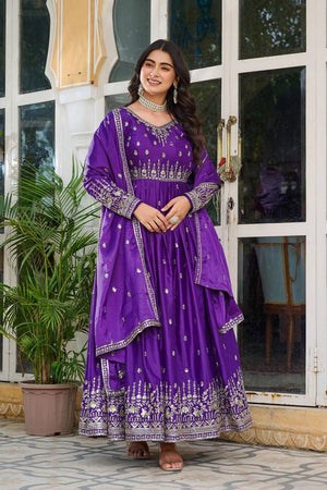Blue Sequin with Embroidered Silk Gown (SP-12- Blue)