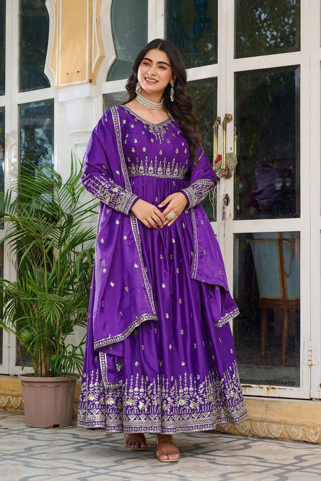 Blue Sequin with Embroidered Silk Gown (SP-12- Blue)