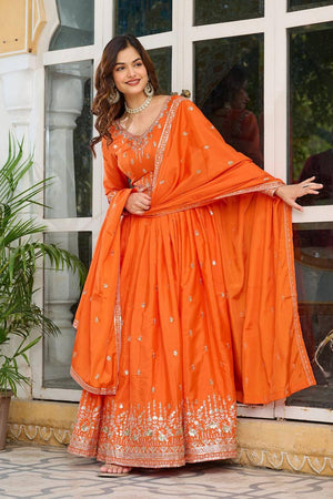 Orange Sequin with Embroidered Silk Gown (SP-12- Orange)
