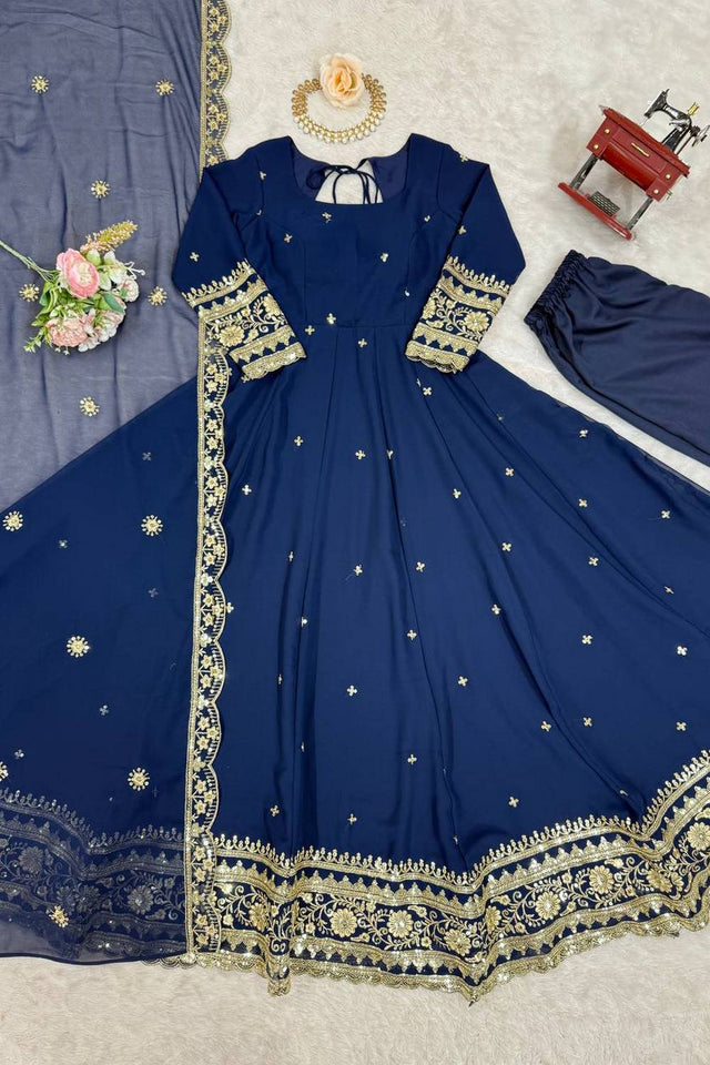 Blue Sequin with Embroidered Georgette Anarkali Suits