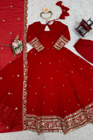 Red Sequin with Embroidered Georgette Anarkali Suits