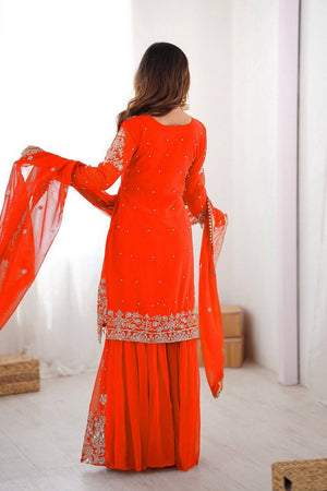 Orange Sequin with Embroidered Georgette Sharara Suits