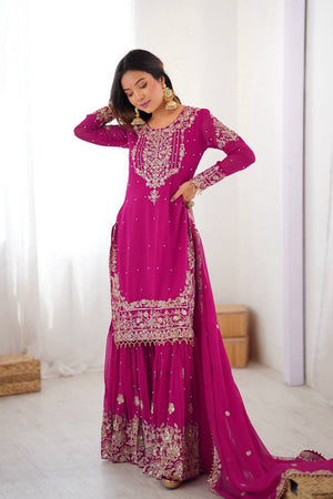 Pink Sequin with Embroidered Georgette Sharara Suits