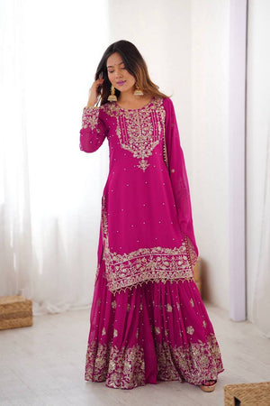 Pink Sequin with Embroidered Georgette Sharara Suits
