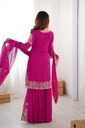 Pink Sequin with Embroidered Georgette Sharara Suits