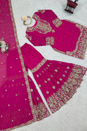 Pink Sequin with Embroidered Georgette Sharara Suits