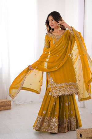 Yellow Sequin with Embroidered Georgette Sharara Suits